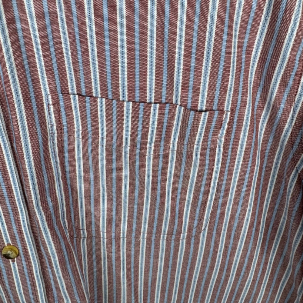 LL Bean Button Down Shirt Mens Large L Red Blue Striped Long Sleeve Cotton - Picture 5 of 11